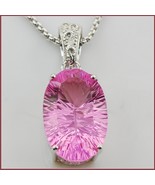 Vintage Sterling Silver Pendant With Pink Crystal Sapphire Oval Facet Cu... - £51.27 GBP