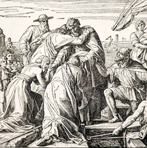 1922 Ephesians Say Goodbye To Paul Wood Engraving Bible Story Vintage DWSS4 - $19.99
