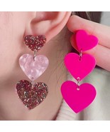 ‌Triple-Connected Heart Ear Pendants earrings -gift for her-holiday gift  - $148.76 MXN