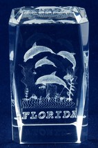 Florida Souvenir Paperweight Dolphins Leaping Clear Glass w Box  - $5.00