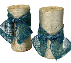 Holiday Pillar Candle Lot Of Four 6 Inch 2 Ash Wood Tone W Removable Bow Plus - £12.78 GBP