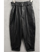 Zara Faux Leather Paper Bag Waist High Rise Pants Black Women’s Size Large - $636.48 MXN
