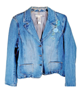 Liz Claiborne Jacket Large Crazy Horse Denim Embroidered Flowers Nicely ... - £10.55 GBP