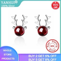 YANHUI New Sweet Elk Antlers Deer Red Garnet Earrings For Women Trend Creative 9 - £11.30 GBP