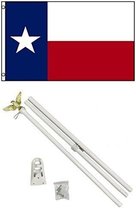AES 3x5 State of Texas Flag with 6ft White Flag Pole Kit Gold Eagle Set Premium  - £23.63 GBP