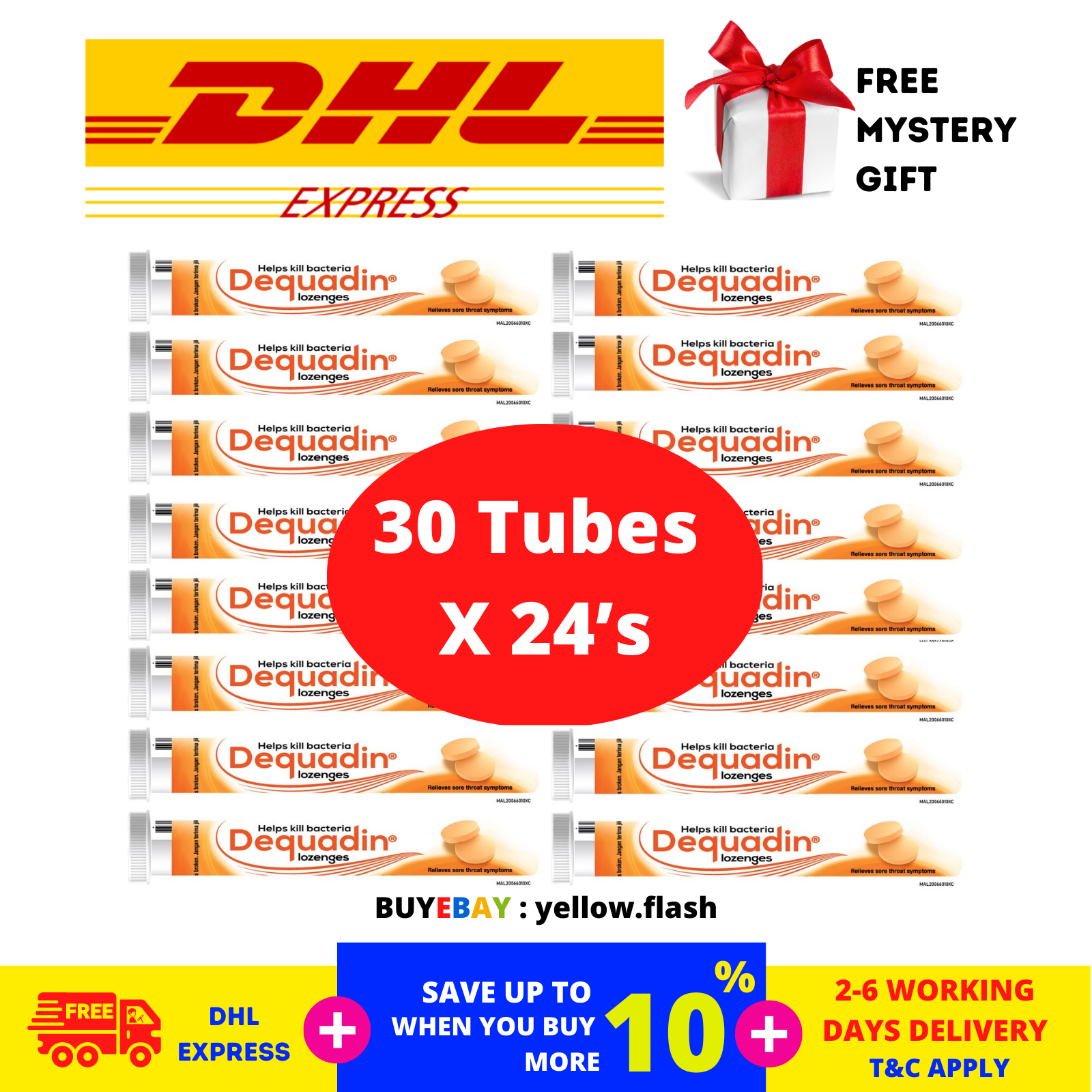 30 Tubes DEQUADIN Citrus Lozenges (Dequalinium) Sore Throat 24&#39;s - $205.71