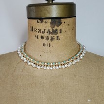 Badgley Mischka Necklace 14&quot; - 16&quot; Gold Rhinestone Faux Pearl Blue Turquoise BM - £19.51 GBP