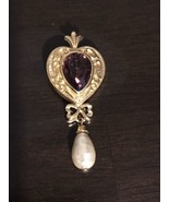 Avon gold tone heart faux Amethyst faux tear drop pearl dangle pendant V... - £14.42 GBP