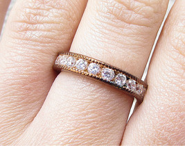 Rose Gold Over 925 Silver - White Cubic Zirconia Eternity Band Ring Sz 7  RG1639 - £20.02 GBP