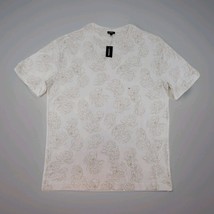 Express Men’s Relaxed Fit T Shirt White Beige Floral Print Size M Cotton - $23.75