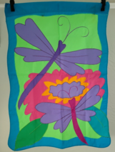 Summer Floral Flag Embroidered Dragonfly Large Double Sided Reversible - £8.56 GBP