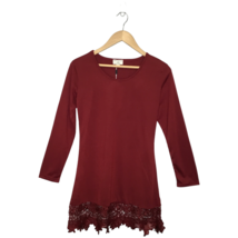 New Match Stick Lace Bottom Long Sleeve Holiday Mini Dress Burgundy Wine XS - £13.77 GBP