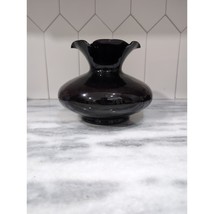 Black Amethyst Depression Glass Vase Ruffled Edge, Vintage Home Decor, E... - $19.80