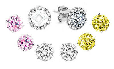 Jacket & 3 Pairs Set 5mm Each Stud Pink-Champagne-White Sapphire Stud Earrings  - £30.14 GBP