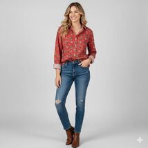 BANANA REPUBLIC Women's M Red Floral Americana Pearl Snap Shirt Vintage ... - $54.45
