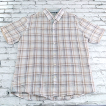 Bohio Button Up Shirt Mens XL Beige Tan Plaid Linen Short Sleeve Collared Shirt - £14.13 GBP