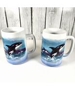 Vintage Otagiri Japan Killer Whale Hand Painted Ceramic Coffee Mug Set of 2 - $1,095.76 MXN