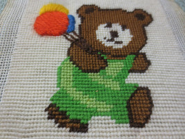 Completed TEDDY BEAR W/BALLOONS Needlepoint &amp; Crewel - 5&quot; x  5&quot; + Border... - £3.95 GBP