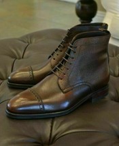 Handmade Men&#39;s Brown Leather Chukka Boots Men&#39;s Brown Cap Toe Ankle High... - $128.69+