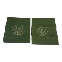 Set Of 2 Dinner Napkins Green With Embroidered Maple Leaf Fall Autumn Co... - $21.49