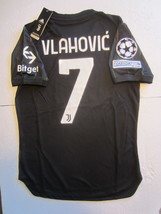 Dusan Vlahovic Juventus FC UCL Match Slim Black Away Soccer Jersey 2021-2022 - £71.77 GBP