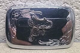Vintage Saddle Western Belt Buckle Made In USA Silver Tone Brass Cowboy  - $14.89