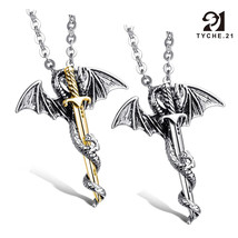 Mens Unisex Dragon Sword Cross Pendant Necklace Silver Gold Stainless Steel 20&quot; - £7.11 GBP+