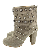 Badgley Mischka Boots Embellished Suede Taupe Zip Studded 7.5 New $495 SH07 - £75.87 GBP