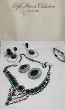 Fifth Avenue Collection  Emerald Green Set Rhinestone Necklace  Earrings - £50.14 GBP