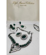 Fifth Avenue Collection  Emerald Green Set Rhinestone Necklace  Earrings - £49.07 GBP