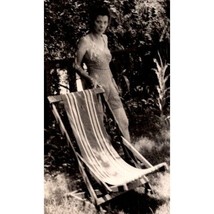 Vintage Soak Up the Sun Snapshot, Black and White Photo of Woman in Summer Cloth - £6.14 GBP
