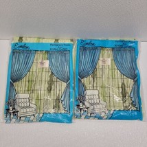 Vintage PAIR Everlon Green 70s Jester Sheer Knit Drapes Curtains 58&quot; x 81&quot; - $59.30