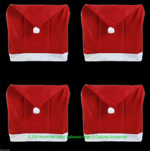 SET-4-Christmas Holiday Party Red Santa Hat Cap Chair Covers Kitchen Decorations - £6.84 GBP