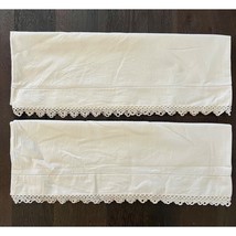 Cottage Core Hand Crocheted Edge Set Of Two Standard Pillowcases VTG - £10.11 GBP