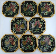 (8) Raymond Waites Black with Fruit and Berries Dinner Plates 11.5&quot; / 12.75&quot; Set - £127.11 GBP