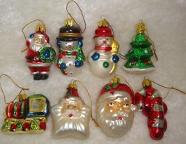 8 Glass Christmas Ornaments Santa, Snowman, Train, Candy Cane, etc - £23.48 GBP