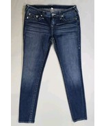 True Religion Basic Skinny Jeans Size 32 Measures 34x32 Whiskered Dark Blue - $480.92 MXN