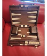 Vintage Cardinal Brown &amp; White/Ivory Backgammon Set Faux Leather Case Ta... - $30.80 CAD