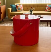 50's Vintage Royal Red White Patent Leather Ice Bucket Mid Century Moder... - $18.99