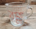 Vintage Fire King Anchor Hocking 8oz. Glass Measuring Cup Red Graphics #496 - $17.29