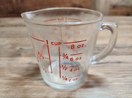 Vintage Fire King Anchor Hocking 8oz. Glass Measuring Cup Red Graphics #496 - £13.82 GBP