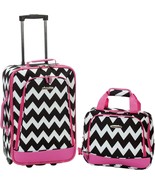 Rockland Softside Upright Luggage Set Expandable Pink Chevron 2 Piece 20&quot; - $59.39
