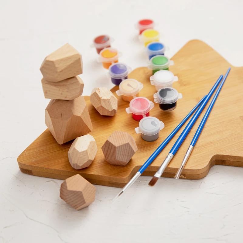 Diy Graffiti Wooden Building Block Colored Stone Painting Nordic Style Stacking - £15.44 GBP+
