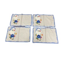 Vintage Fabric Placemat set of 4 Floral Applique Blue White 17x11 Napkin... - $56.07