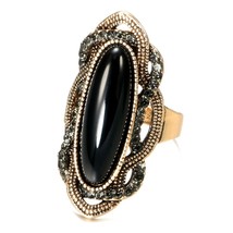 Vintage Black Stone Rings For Women Antique Gold Simple Big Stone Rhinestones Et - £6.19 GBP