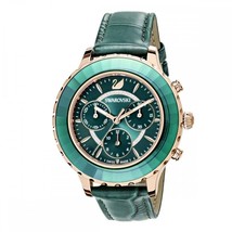 Swarovski 5452498 Octea Lux Green Leather Strap Rose-gold tone PVD Chrono Watch - £229.33 GBP