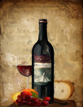 Cabernet wine bottle glass cheese grapes ceramic tile mural backsplash 12&quot;x18&quot; - £60.28 GBP