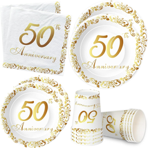 Golden 50Th Wedding Anniversary Plates and Cups Party Supplies - 50Th Anniversar - £24.50 GBP