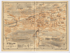 1905 Original Antique City Map Of St. Gallen / Switzerland - £15.44 GBP