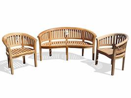 Windsor&#39;s Grade A Teak Kensington 3pc Set, One Curved 3 Seater Bench, two Chairs - £2,313.53 GBP